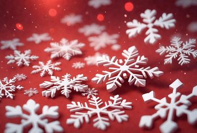 The primary subject of the image is a close-up of a snowflake pattern, which is a digital art or illustration. The setting is a red background, and the visual style is a detailed and intricate representation of the snowflake pattern. The colors are predominantly white, which gives the image a clean and fresh appearance. The overall mood of the image is serene and calming, as the snowflakes are often associated with winter and the beauty of nature.